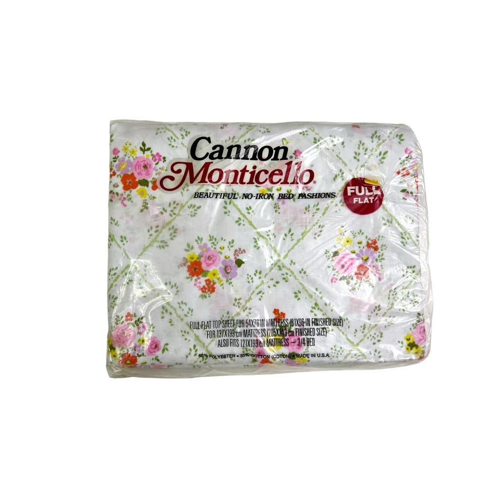 Vintage Cannon Monticello PLANTATION BOUQUET Full Flat Sheet Never Opened!